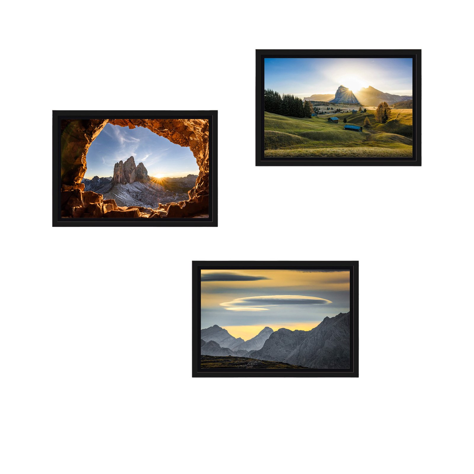 Dolomiten – 3er-Set Schattenfugenrahmen